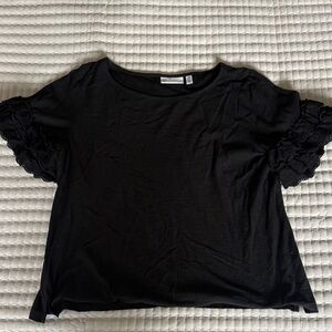Rafaella Black Short Sleeve Tee Top with Lace Detail